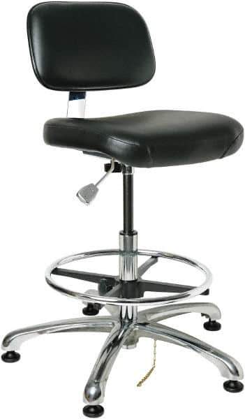 Bevco - 19 to 26-1/2" High Adjustable Height Swivel Stool - 27" Wide x 27" Deep, ESD Vinyl Seat, Black - Exact Tool & Supply