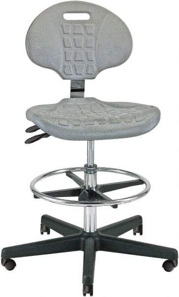 Bevco - 21 to 31" High Adjustable Height Swivel Stool - 27" Wide x 27" Deep, Polyurethane Seat, Gray - Exact Tool & Supply