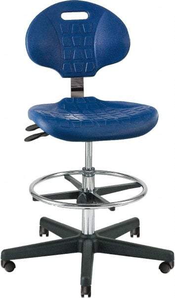 Bevco - 21 to 31" High Adjustable Height Swivel Stool - 27" Wide x 27" Deep, Polyurethane Seat, Blue - Exact Tool & Supply