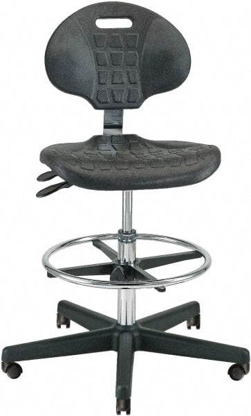 Bevco - 21 to 31" High Adjustable Height Swivel Stool - 27" Wide x 27" Deep, Polyurethane Seat, Black - Exact Tool & Supply