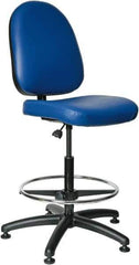 Bevco - 24 to 34" High Adjustable Height Swivel Stool - 27" Wide x 27" Deep, Vinyl Seat, Blue - Exact Tool & Supply