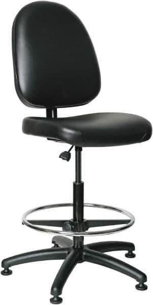 Bevco - 24 to 34" High Adjustable Height Swivel Stool - 27" Wide x 27" Deep, Vinyl Seat, Black - Exact Tool & Supply