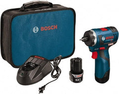Bosch - 12 Volt 3/8" Chuck Pistol Grip Handle Cordless Drill - 0-400 & 0-1400 RPM, Reversible, 2 Lithium-Ion Batteries Included - Exact Tool & Supply