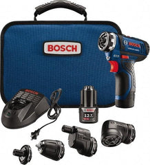 Bosch - 12 Volt 1/4" Chuck Pistol Grip Handle Cordless Drill - 0-400 & 0-1300 RPM, Reversible, 2 Lithium-Ion Batteries Included - Exact Tool & Supply