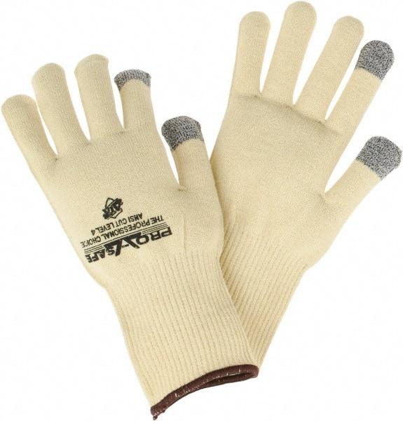 PRO-SAFE - Size L (9), ANSI Cut Lvl 4, 13-Guage Knit Cut Resistant Gloves - 9.75" Long, Yellow/Gray, Paired - Exact Tool & Supply
