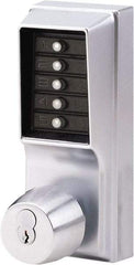 Kaba Access - 1-3/8 to 2-1/4" Door Thickness, Satin Chrome Pushbutton Knob Lockset - 2-3/4" Back Set, 1 Code, Zamak3, No Cylinder - Exact Tool & Supply
