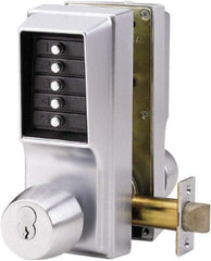 Kaba Access - 1-3/4 to 2-1/4" Door Thickness, Satin Chrome Pushbutton Knob Lockset - 2-3/4" Back Set, 1 Code, Zamak3, No Cylinder - Exact Tool & Supply