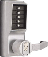 Kaba Access - Combination Entry Lever Lockset with Key Override - 2-3/4" Back Set, No Cylinder, Zamak3, Satin Chrome Finish - Exact Tool & Supply