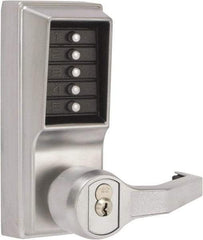 Kaba Access - Combination Entry Lever Lockset with Key Override - 2-3/4" Back Set, No Cylinder, Zamak3, Satin Chrome Finish - Exact Tool & Supply