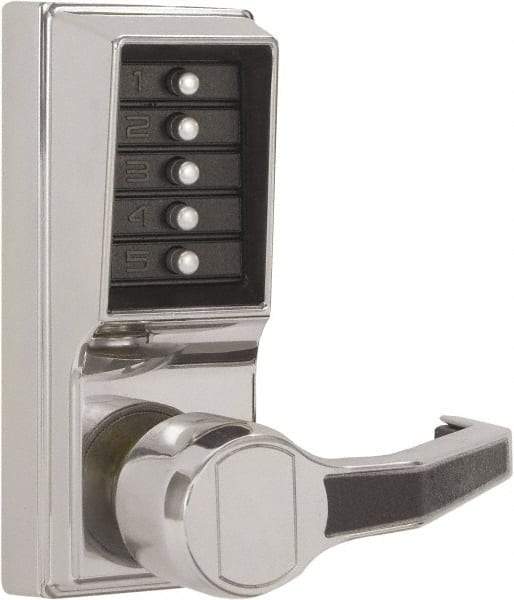 Kaba Access - Combination Entry Lever Lockset - 2-3/4" Back Set, No Cylinder, Zamak3, Satin Chrome Finish - Exact Tool & Supply