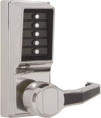 Kaba Access - Combination Entry Lever Lockset - 2-3/4" Back Set, No Cylinder, Zamak3, Satin Chrome Finish - Exact Tool & Supply