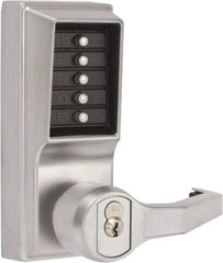 Kaba Access - Combination Entry Lever Lockset with Key Override - 2-3/4" Back Set, Nonkey Override Cylinder, Zamak3, Satin Chrome Finish - Exact Tool & Supply
