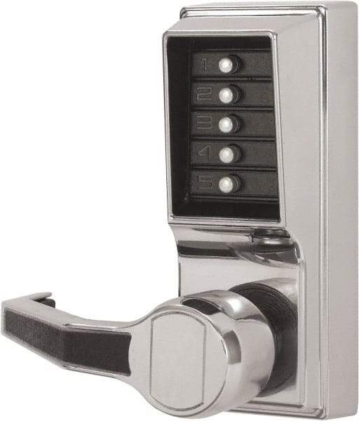 Kaba Access - Combination Entry Lever Lockset - 2-3/4" Back Set, Nonkey Override Cylinder, Zamak3, Satin Chrome Finish - Exact Tool & Supply