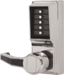 Kaba Access - Combination Entry Lever Lockset - 2-3/4" Back Set, Nonkey Override Cylinder, Zamak3, Satin Chrome Finish - Exact Tool & Supply