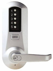 Kaba Access - Combination Entry Lever Lockset with Key Override - 2-3/4" Back Set, No Cylinder, Zamak3, Satin Chrome Finish - Exact Tool & Supply