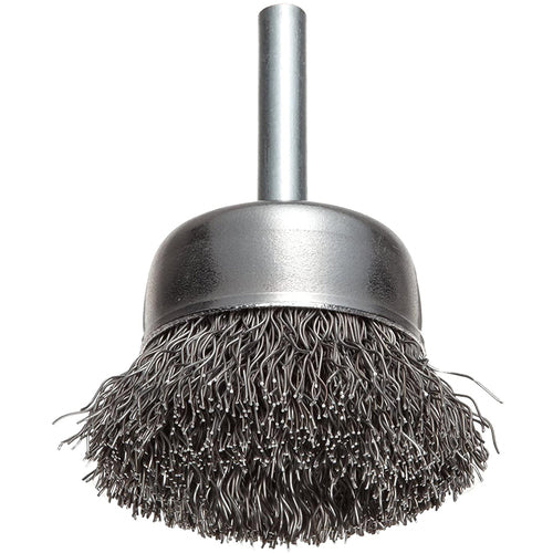 Vortec Pro 3″ Crimped Wire Cup Brush, .014″ Steel, 1/4″ Stem, Fill, Retail Pack - Exact Tool & Supply
