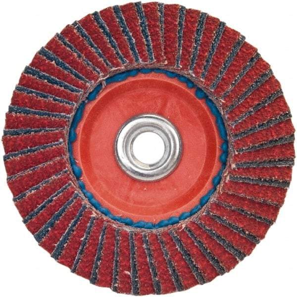 Norton - 120 Grit, 7" Disc Diam, 5/8-11 Center Hole, Type 27 Ceramic Alumina Flap Disc - 8,600 Max RPM, Plastic Backing, Arbor Attaching System, Coated - Exact Tool & Supply