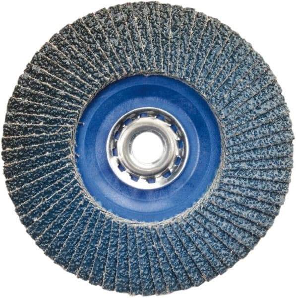 Norton - 36 Grit, 5" Disc Diam, 5/8-11 Center Hole, Type 27 Zirconia Alumina Flap Disc - 12,000 Max RPM, Plastic Backing, Arbor Attaching System, Coated - Exact Tool & Supply