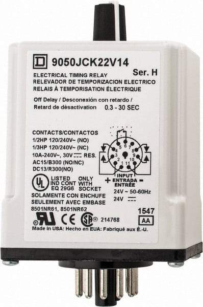 Square D - DPDT Time Delay Relay - 10 Contact Amp, 24 VAC/VDC - Exact Tool & Supply