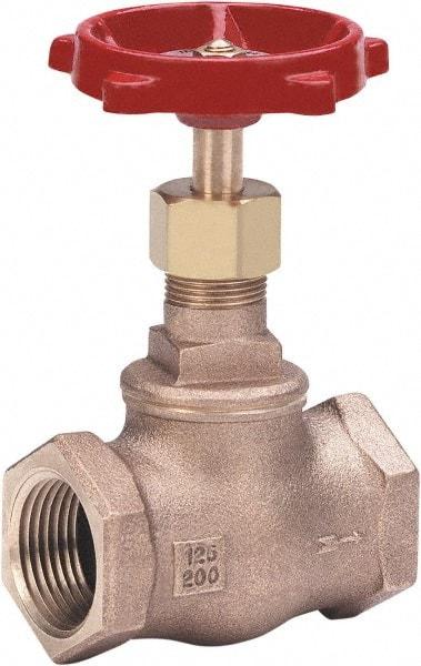 Milwaukee Valve - 1/2" Pipe, Threaded (NPT) Ends, Bronze Integral Globe Valve - Bronze Disc, Threaded Bonnet, 200 psi WOG, 125 psi WSP, Class 125 - Exact Tool & Supply