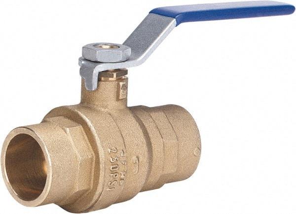 Milwaukee Valve - 3/4" Pipe, Full Port, Brass Full Port Ball Valve - 2 Piece, Solder Ends, Lever Handle, 600 WOG, 150 WSP - Exact Tool & Supply