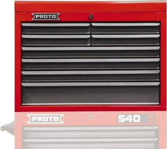 Proto - 8 Drawer Top Tool Chest - 27" Wide x 18" Deep x 19" High, Steel, Safety Red/Gray - Exact Tool & Supply