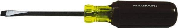 Paramount - 1/4" Blade Width, 8-1/4" OAL Standard Slotted Screwdriver - 4" Blade Length, Square Shank, Acetate with Rubber Grip Handle - Exact Tool & Supply
