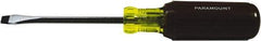 Paramount - 1/4" Blade Width, 8-1/4" OAL Standard Slotted Screwdriver - 4" Blade Length, Square Shank, Acetate with Rubber Grip Handle - Exact Tool & Supply