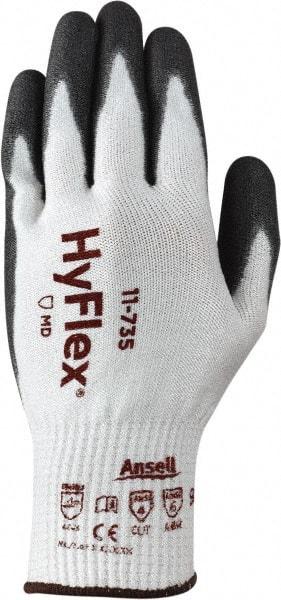Ansell - Size M (8), ANSI Cut Lvl 4, Abrasion Lvl 6, Polyurethane Coated Cut Resistant Gloves - 9.5" Long, Palm & Fingertips Coated, Intercept Technology Yarn Lining, Knit Wrist, White/Gray, Paired - Exact Tool & Supply