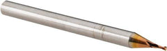 Accupro - 1/32", 1/16" LOC, 1/8" Shank Diam, 1-1/2" OAL, 2 Flute, Solid Carbide Square End Mill - Single End, TiCN Finish, Spiral Flute, 30° Helix, Centercutting, Right Hand Cut, Right Hand Flute - Exact Tool & Supply