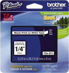 Brother - 1/4" Wide x 314.4" Long, White Plastic/Paper Tape Cassette - For Label Maker - Exact Tool & Supply