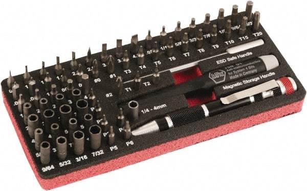 Wiha - 68 Piece, 4mm Drive Screwdriver Micro Bit Set - #000 to #2 Phillips, T1 to T20 Torx, 0.8, 1.2, 1.5, 1.8, 2, 2.5, 3, 3.5 & 4mm Slotted - Exact Tool & Supply