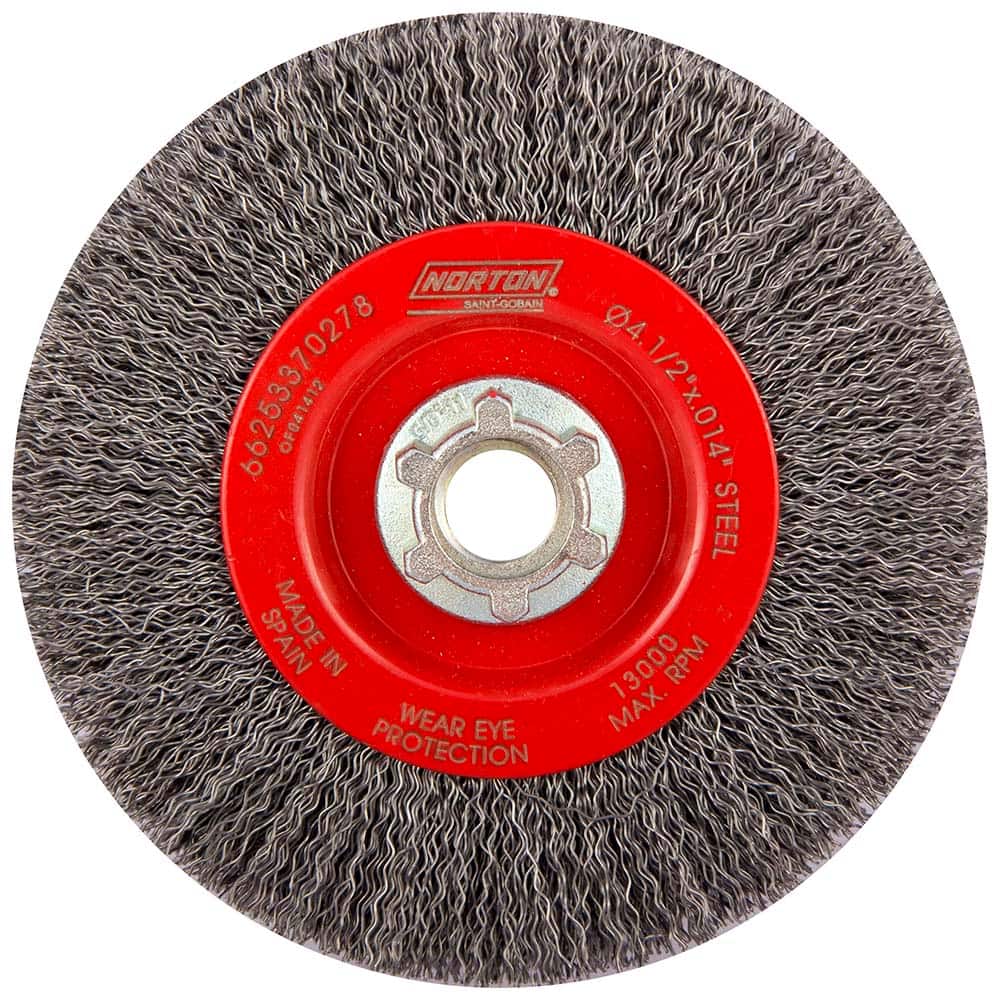 Norton - 4-1/2" OD, 5/8-11 Arbor Hole, Crimped Carbon Wheel Brush - Exact Tool & Supply