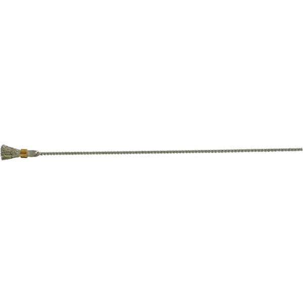 Brush Research Mfg. - 1/4" Diam Helical Stainless Steel Tube Brush - Single Spiral, 0.005" Filament Diam, 1/2" Brush Length, 8" OAL, 0.112" Diam Galvanized Steel Shank - Exact Tool & Supply