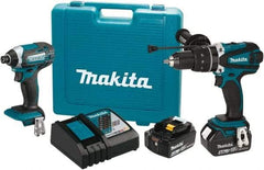 Makita - 18 Volt Cordless Tool Combination Kit - Includes 1/2" Hammer Drill/Driver & Impact Driver, Lithium-Ion Battery Included - Exact Tool & Supply