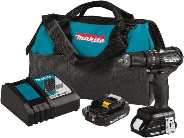 Makita - 18 Volt 1/2" Keyless Chuck Cordless Hammer Drill - 0 to 25,500 BPM, 0 to 1,700 RPM, Reversible - Exact Tool & Supply