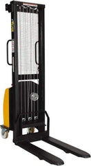 Vestil - 770 Lb Capacity, 59" Lift Height, Battery Powered Stacker - 3-3/8" Lowered Height, 30" Fork Length, 26-3/4" Overall Width - Exact Tool & Supply