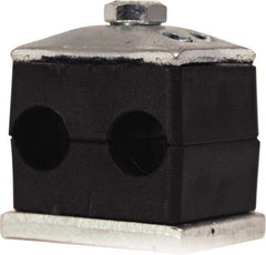 HYDAC - 1.46" Wide x 1.69" High x 1.18" Deep, Polypropylene Twin Vibration-Control Clamp - Carbon Steel Plate, Mount with Weld Plate, Top Plate, Plastic Clamp Pair, Bolts - Exact Tool & Supply