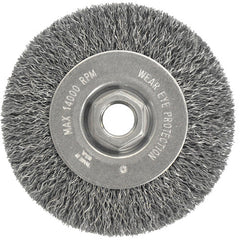 Vortec Pro 4″ Crimped Wire Wheel, .014″ Steel Fill, Narrow Face, 5/8″-11 UNC Nut - Exact Tool & Supply
