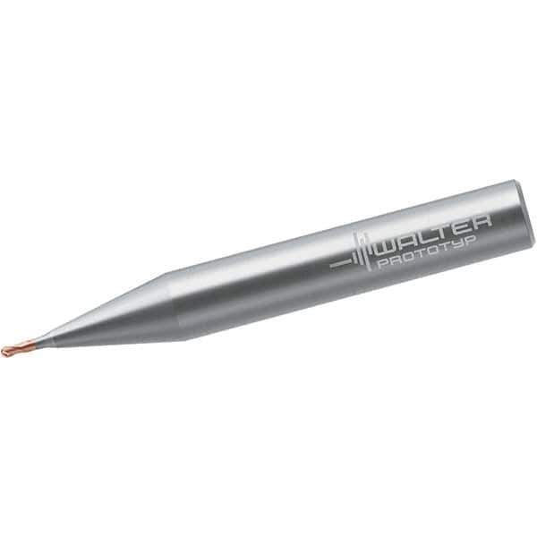 Walter-Prototyp - 1.5mm Diam, 1.35mm LOC, 2 Flute Solid Carbide Ball End Mill - TiAlSiN Finish, Single End, 45mm OAL, 6mm Shank Diam, Spiral Flute - Exact Tool & Supply