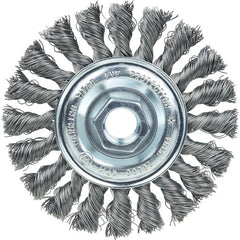 Vortec Pro 4″ Knot Wire Wheel, Standard Twist, .014″ , 5/8″-11 UNC Nut, Steel Wire - Exact Tool & Supply