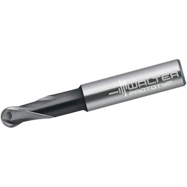 Walter-Prototyp - 5mm Diam, 5mm LOC, 2 Flute Solid Carbide Ball End Mill - TiAlN Finish, Single End, 57mm OAL, 6mm Shank Diam, Spiral Flute - Exact Tool & Supply