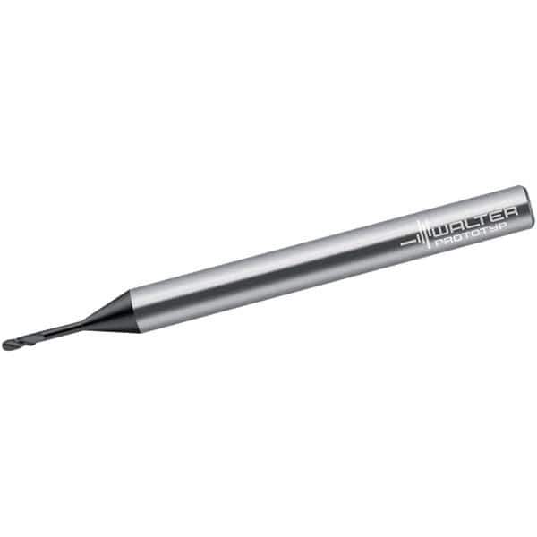 Walter-Prototyp - 1mm Diam, 1mm LOC, 2 Flute Solid Carbide Ball End Mill - Diamond Finish, Single End, 60mm OAL, 3mm Shank Diam, Spiral Flute - Exact Tool & Supply