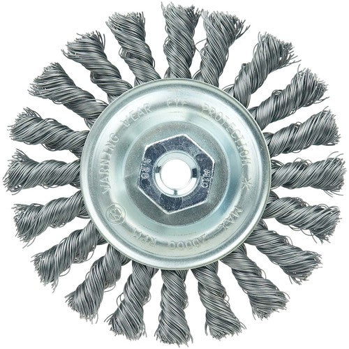 Vortec Pro 4″ Knot Wire Wheel, Standard Twist, .014″ Steel Fill, M10x1.25 Nut - Exact Tool & Supply
