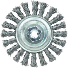 Vortec Pro 4″ Knot Wire Wheel, Standard Twist, .014″ Steel Fill, M10x1.25 Nut - Exact Tool & Supply