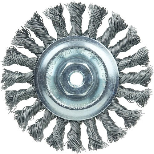 Vortec Pro 4″ Knot Wire Wheel, Standard Twist, .014″ Steel Fill, M14 × 2.0 Nut - Exact Tool & Supply