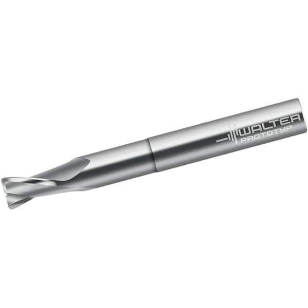 Walter-Prototyp - 4mm, 6mm LOC, 4mm Shank Diam, 50mm OAL, 2 Flute, Solid Carbide Square End Mill - Single End, Uncoated, Spiral Flute, 25° Helix, Centercutting, Right Hand Cut, Right Hand Flute - Exact Tool & Supply