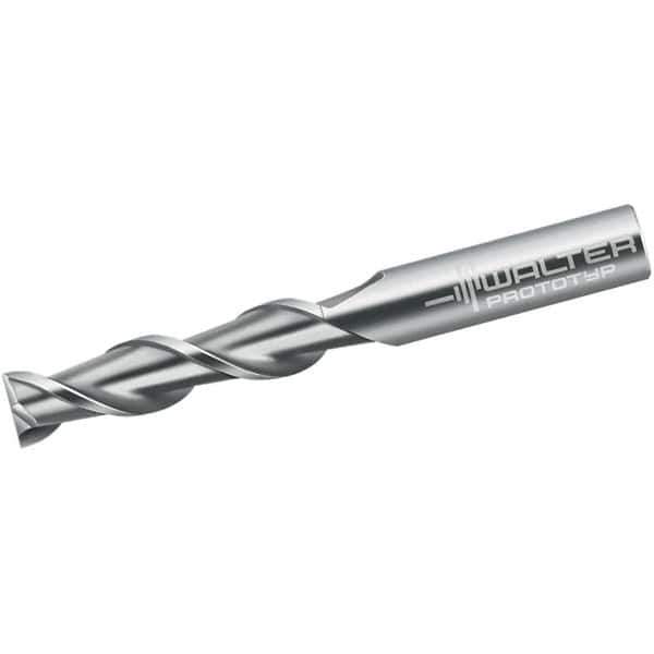Walter-Prototyp - 6mm, 35mm LOC, 6mm Shank Diam, 80mm OAL, 2 Flute, Solid Carbide Square End Mill - Single End, Uncoated, Spiral Flute, 45° Helix, Centercutting, Right Hand Cut, Right Hand Flute - Exact Tool & Supply