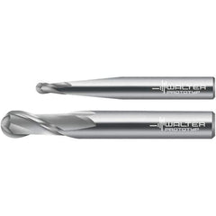 Walter-Prototyp - 10mm Diam, 19mm LOC, 2 Flute Solid Carbide Ball End Mill - Uncoated, Single End, 72mm OAL, 10mm Shank Diam, Spiral Flute - Exact Tool & Supply