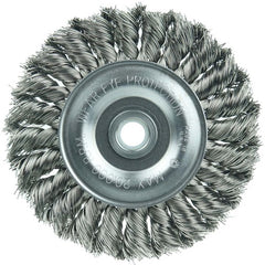 Vortec Pro 4″ Knot Wire Wheel, Standard Twist, .014″ Steel Fill, 1/2″-3/8″ Arbor Hole - Exact Tool & Supply